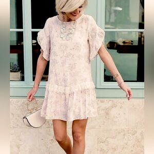 Loft Elegant Blush Pink Floral Lace Trim Dress